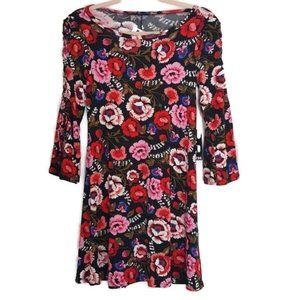 EXPRESS FLORAL LACE UP TRAPEZE DRESS